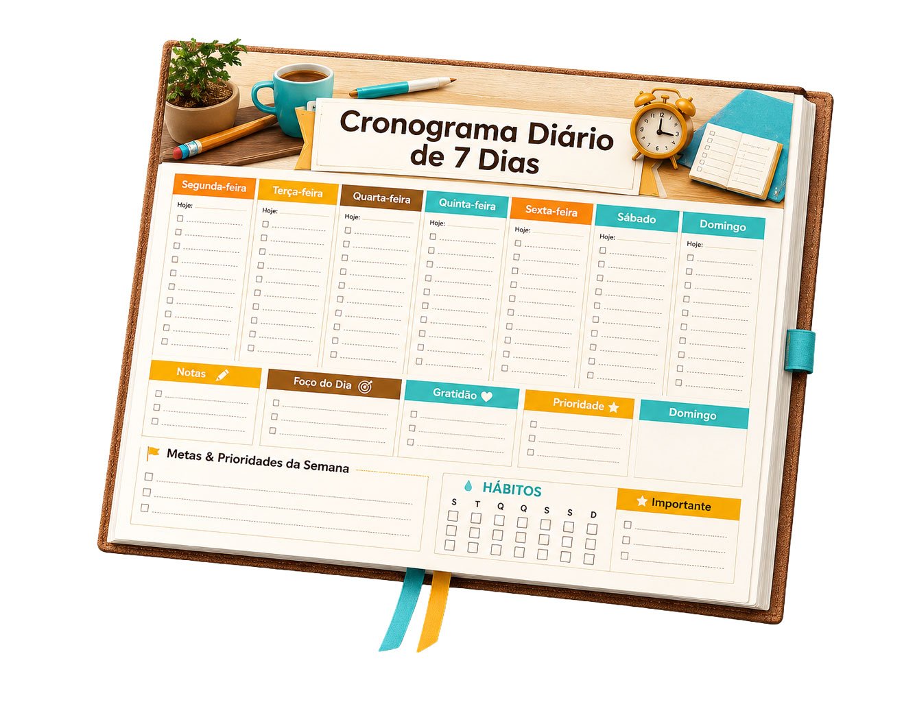 Mockup do Cronograma Diário de 7 Dias